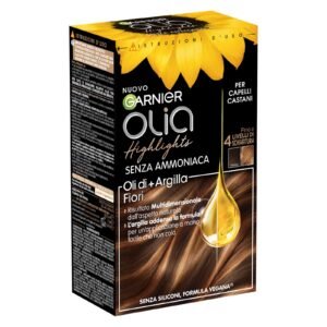 Garnier Olia Highlights, bis zu 4 Ebenen Aufhellung für braunes Haar, Formel mit Blütenölen + Ton, vegane Formel, ohne Ammoniak