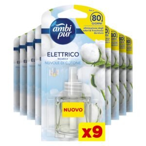 Ambi Pur Lufterfrischer für Räume, Wolken, aus Baumwolle, 9 Nachfüllpackungen für elektrische Diffusor, beseitigt Gerüche, sicher in jeder Tanz, Lebensdauer bis zu 2 Jahre Duft