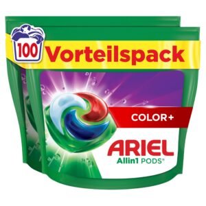 Ariel Waschmittel Pods All-in-1, Flüssigwaschmittel Waschmittel Kapseln 100 Waschladungen, Universal+, Kraftvolle Fleckentfernung ab der 1. Wäsche