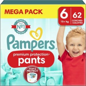 Pampers Premium Protection Windeln, Große 6, 62 Höschen, 15 kg+, Höschen Pampers Nr. 1 für Komfort und Halt, einfach anzuziehen