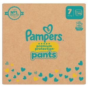 Pampers Premium Protection Pants Große 7, 123 Windeln, 15kg+, Mit 360° Passform und 2x breiteren Bündchen als vorher für unseren besten Komfort & Schutz