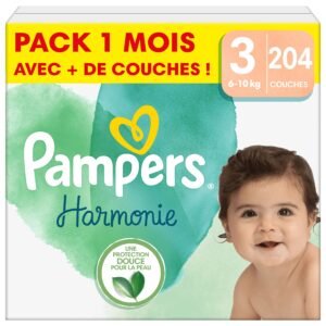 Pampers Baby Windeln Große 3 (6-10 kg) Harmonie, MONATSBOX, Sanfter Hautschutz Und Pflanzenbasierte Inhaltsstoffe, 204 Stück