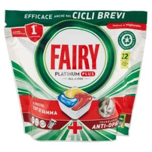 Fairy Platinum Plus All-in-One Spülmaschinenpads Zitrone, 5 x 22 Kapseln, beste Feenreinigung wie neu, entfernt Deckkraft und verhindert Kalk