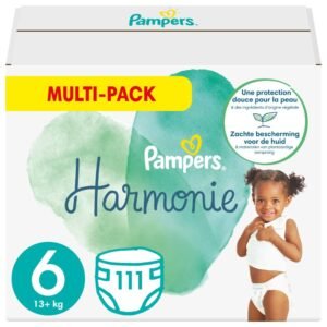 Pampers Windeln, Große 6 (13+ kg), Harmonie, 111 Windeln für Babys, 1 Monat, 0% Kompromiss, 100% Absorption, Inhaltsstoffe pflanzlichen Ursprungs, hypoallergen