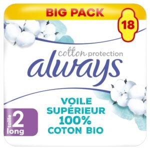 Always Ultra Binden Damen Gr. 2, Long (18 Damenbinden mit Flügeln) Big Pack, Organic Cotton Protection, sicherer Schutz und Oberfläche 100% Bio-Baumwolle