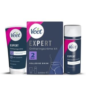 VEET Expert - Enthaarungscreme für hartnäckige Haare - Ganzkörpertrikot mit Peeling-Schaum - Wirkt in 2 Minuten - 2 x 50 ml