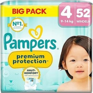 Pampers Premium Protection Große 4, 52 Windeln, 9kg-14kg, Doppelter Schutz für die Haut und vor Auslaufen