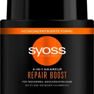 Syoss Haarmaske Repair Boost (500 ml), 4-in-1 Haarkur für trockenes & geschädigtes Haar, hoch konzentrierte Formel sorgt für bis zu 95% weniger Haarbruch, vegane Formel