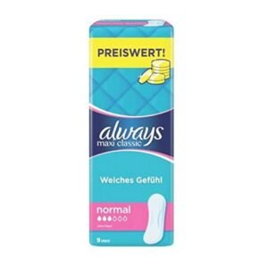 Always Maxi Classic Damenbinden ohne Flügel (9 Stück) sicherer Schutz an allen Tagen der Periode, weich & sanft zur Haut