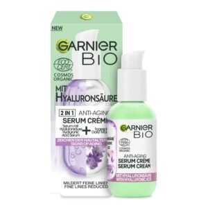 Garnier Bio 2-in-1 Anti-Aging Serum Crème, Anti-Aging Gesichtspflege mit Bio-Lavendel und Hyaluronsäure, Naturkosmetik für alle Hauttypen, 1 x 50 ml