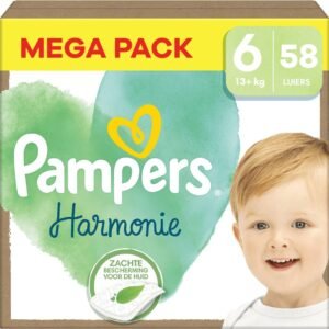 Pampers Harmonie Windeln, Größe 6, 58 Windeln, 13 kg +, weicher Schutz für die Haut und 100% Saugfähigkeit. Pampers