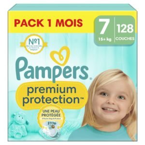 Pampers Premium Protection Große 7, 128 Windeln, 15kg+, Doppelter Schutz für die Haut und vor Auslaufen