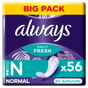 Always Daily Fresh Slipeinlagen Damen, Normal (56 Binden) Big Pack, ohne Duft, atmungsaktiv, flexibel