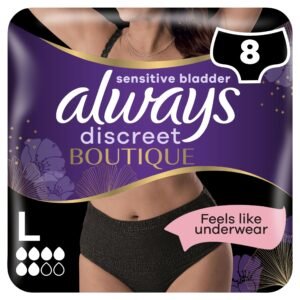 Always Discreet Boutique Inkontinenz Pants Gr. L (8 Höschen), Bei Blasenschwäche, Absorbieren Gerüche Und Feuchtigkeit, Verhindern Auslaufen, Schwarz