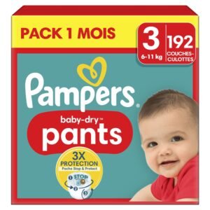 Pampers Windeln Pants Große 3 Baby-Dry, 192 Windeln, 6kg-11kg, 360° Fit hilft, Auslaufen zu verhindern