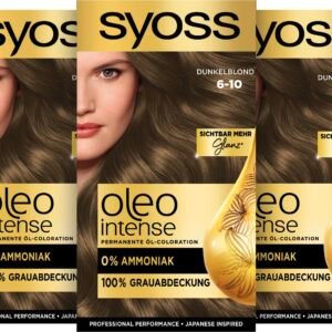 Syoss Oleo Intense Öl-Coloration 6-10 Dunkelblond Stufe 3 (115 ml), dauerhafte Haarfarbe mit pflegendem Öl, Coloration ohne Ammoniak