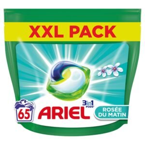 Ariel 3-in-1 PODS, Flüssigwaschmittel in Kapseln, 65 Waschgänge, Morgentau, schnell löslich, perfekt für kalt und im kurzen Zyklus