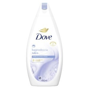 Dove Talco Duschgel, Formel mit feuchtigkeitsspendender Dermo-Natur, mit 1/4 Feuchtigkeitscreme, dermatologisch getestet, Duschgel für Damen und Herren, 100% recycelte Flasche* 450 ml