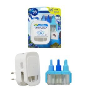 Ambi Pur Lufterfrischer, 1 elektrischer Raumdiffusor und 1 Nachfüllpackung, frischer Duft von Capri Brise, Technologie beseitigt Gerüche, bis zu 90 Tage Duft pro Nachfüllung