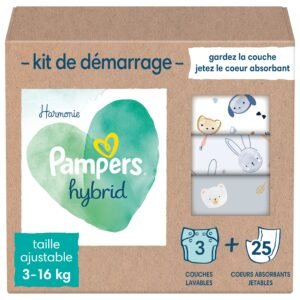 Pampers - Harmony Hybrid Starter Pack, 3 waschbare Windeln + 25 Einweg-Oberschichten - 1 Packung