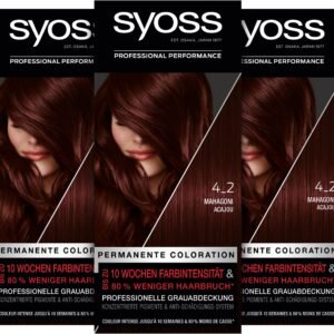 Syoss Color Coloration 4_2 Mahagoni Stufe 3 (3 x 115 ml), permanente Haarfarbe für bis zu 10 Wochen Farbintensität und 70% weniger Haarbruch*