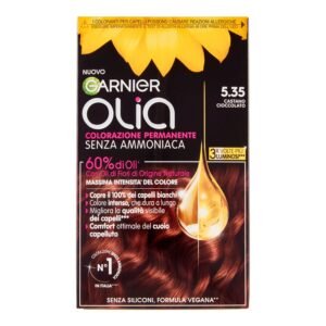 Garnier Olia Haarfarbe, permanente Färbung ohne Ammoniak, deckt 100% weißes Haar ab, mit natürlichen Blütenölen natürlichen Ursprungs, vegane Formel, Schokoladenbraun