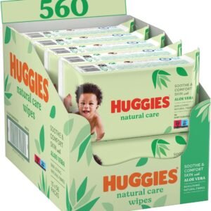 Huggies® Natural Care Babytücher, 10x56 Tücher, hergestellt aus Hautpflegefasern für eine gesunde Haut  Babytücher angereichert mit Aloe Vera
