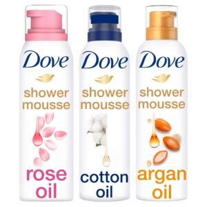 Dove Duschschaum Mix Set - 3 x 200ml - Rosenöl, Baumwollöl und Arganöl - 1 Packung