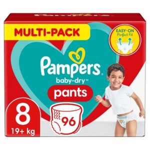 Pampers Windeln Pants Große 8 (19kg+) Baby-Dry, MONATSBOX, Windelhöschen mit 360° Fit, 96 Höschenwindeln