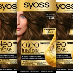 Syoss Oleo Intense Öl-Coloration 4-60 Goldbraun Stufe 3 (115 ml), dauerhafte Haarfarbe mit pflegendem Öl, Coloration ohne Ammoniak