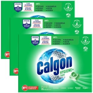 Calgon Waschmaschinen-Reiniger Hygiene Plus, Unparfümiert, Tablette, 3 Packungen à 48 Stück, für makellose Waschergebnisse und optimalen Schutz gegen Kalkablagerungen