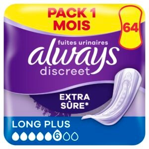 Always Discreet Inkontinenz-Einlagen Long Plus Monatspaket bei Blasenschwäche, 64 Einlagen (8 Packungen x 8 Stück)