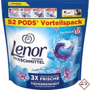 Lenor Waschmittel PODS All-in-1, 104 Waschladungen, Universal Aprilfrisch, 3-mal länger anhaltende Frische & Tiefenreinheit auch bei Kaltwäsche