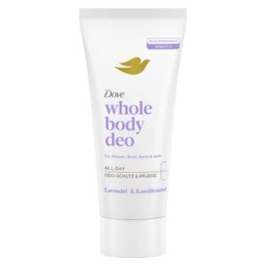 Dove Whole Body Deo Lavendel- & Kamillenduft Deocreme mit 0% Aluminiumsalze für Achseln, Brust, Beine und mehr 75 ml