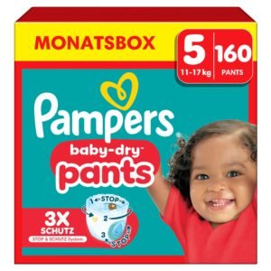 Pampers Baby-Dry Pants Große 5, 160 Windeln, 11kg-17kg, 360° Passform hilft, Auslaufen zu verhindern