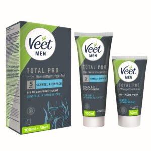 Veet Men Intim-Haarentfernungs-Set - Enthaarungscreme für den Intimbereich, für Männer - 100 ml Tube & 50 ml Pflegebalsam