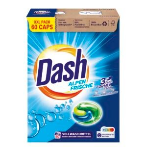 Dash Alpen Frische 3 in 1 Caps XXL-Sparpack I 60 Waschladungen I Waschmittel-Caps für weiße Wäsche I 3 in 1 Formel für Frische, Reinheit und Sauberkeit | 1,49 kg