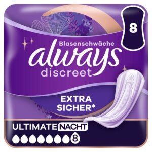 Always Discreet Inkontinenzeinlagen Für Frauen Ultimate Nacht 8 Stück Extra Sicher & Diskret