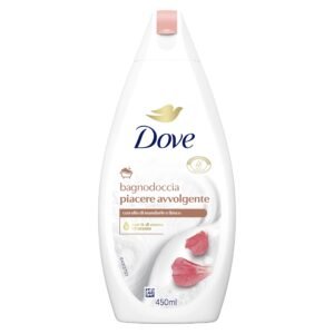 Dove Wohltuendes Duschgel, dermo-natürliche Feuchtigkeitspflege, Mandelöl, 1/4 Feuchtigkeitscreme, dermatologisch getestet, Schaumbad für Damen und Herren, 100% recycelte Flasche* 450 ml