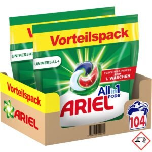 Ariel Waschmittel Pods All-in-1, Waschmittel 104 Waschladungen, Universal, Kraftvolle Fleckenentfernung in nur 1 Waschgang