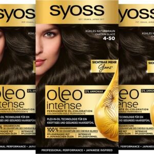 Syoss Oleo Intense Öl-Coloration 4-50 Kühles Naturbraun Stufe 3 (115 ml), dauerhafte Haarfarbe mit pflegendem Öl, Coloration ohne Ammoniak