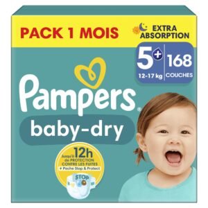 Pampers Baby-Dry Größe 5+, 168 Windeln, 12kg-17kg, Bis zu 100% Auslaufschutz & Komfort die ganze Nacht