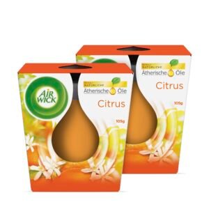 Air Wick Wohlfühl-Duftkerze DUO im Glas  Duft: Citrus  Enthält natürliche ätherische Öle  2 x Duftkerzenset