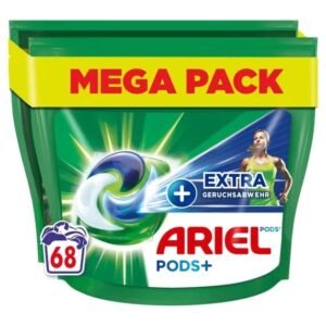 Ariel Allin1 PODS, Flüssigwaschmittel-Kapseln Universal+ Extra Geruchsabwehr 68 Waschladungen, Fasertiefe Reinheit und Geruchsneutralisierung