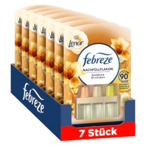 Febreze 3Volution Lenor Goldene Orchidee Duftstecker Nachfüllflakon 7x20 ml, 3 Wechselnde Düfte zum Bekämpfen von Gerüchen