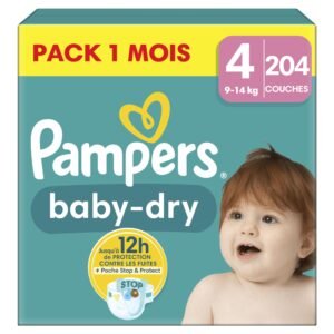 Pampers Baby-Dry Große 4, 204 Windeln, 9kg-14kg, Bis zu 100% Auslaufschutz & Komfort die ganze Nacht
