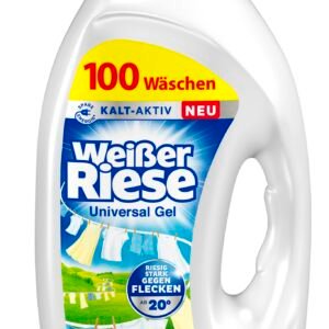 Weißer Riese Universal Gel (100 Waschladungen), Vollwaschmittel sorgt für strahlend saubere Wäsche & wirkt riesig stark gegen Flecken, Kalt-Aktiv schon ab 20° C, 100% recycelbar*