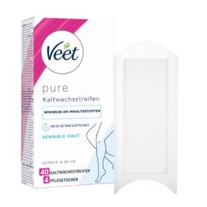 Veet Pure Kaltwachsstreifen für Körper, Arme & Beine - Haarentfernung für sensible Haut - Bis zu 28 Tage glatte Haut - 20 Doppelstreifen = 40 Einzelstreifen
