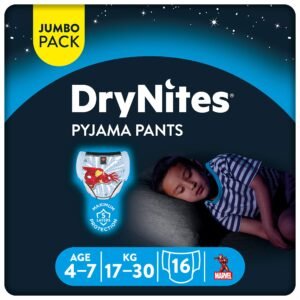 Huggies DryNites 4 - 7 Jahre Jungen (17 - 30 kg) - Unterwäsche Set Nacht saugstark für Kinder, die machen Pipi im Bett - X32 Windelhosen, 32 Stück