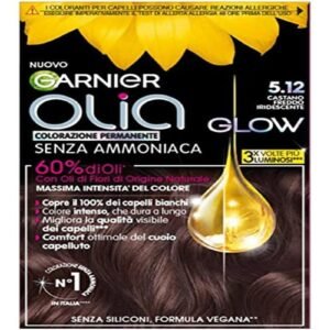 Garnier Olia Glow Permanente Haarfarbe ohne Ammoniak, deckt 100% weißes Haar ab, mit natürlichen Blütenölen natürlichen Ursprungs, vegane Formel, kühles Braun, irisierend